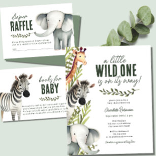 Wild One Safari Animals Books for Baby Shower Begleitkarte