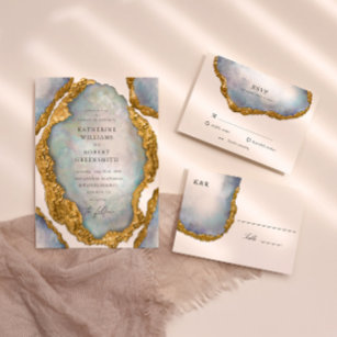 Agate Geode Pearl Golden Wedding Einladung