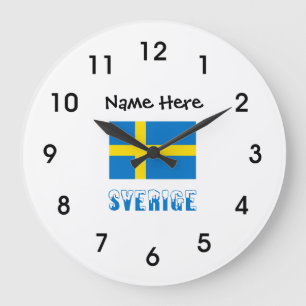Sverige och Svensk Flagga med Ditt Namn Large Cloc Große Wanduhr