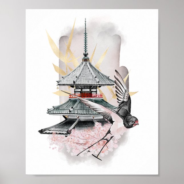 Swallow Bird Japanische Kunstwerke Poster (Vorne)