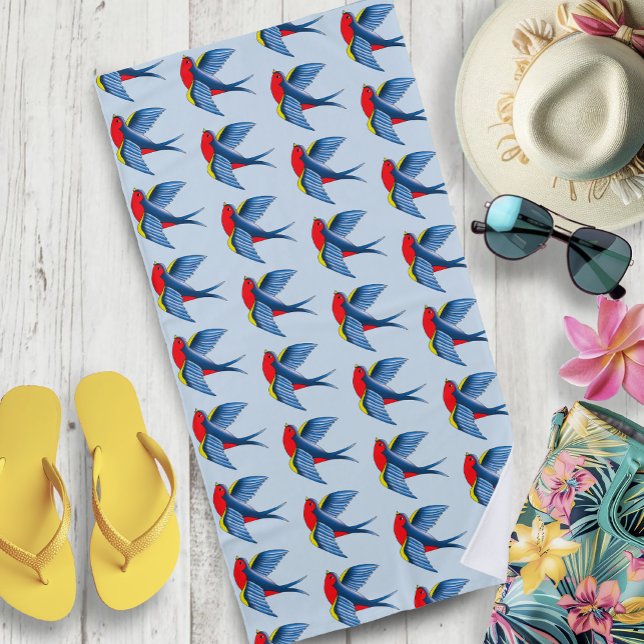 Swallow Red Blue Tattoo Strandtuch (Von Creator hochgeladen)