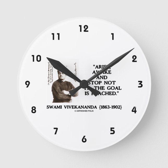 Swami Vivekananda Arise Awake Stopp Not 'Til Goal Runde Wanduhr (Vorderseite)