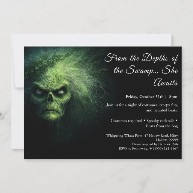 Swamp Hag Halloween KostümbildParty Einladung (Vorderseite)