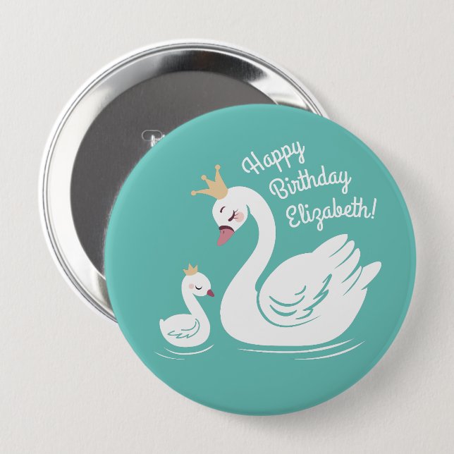 Swan 1. Geburtstag Party Babydusche Button (Vorne & Hinten)