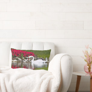 "SWAN AND RED PETUNIAS" LUMBAR DURCH PILLOW LENDENKISSEN