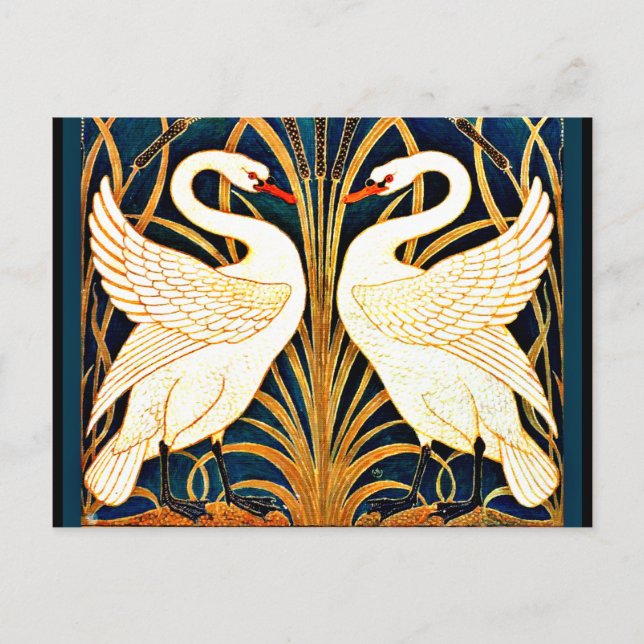 Swan and Rush and Iris, Vintages Design Postkarte (Vorderseite)