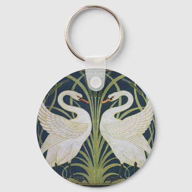 Swan Art Nouveau Swirl Bird White Schlüsselanhänger (Vorderseite)