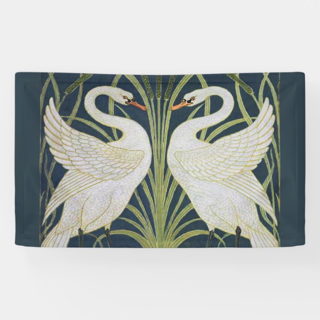 Swan Art Nouveau Two Swans Banner (Horizontal)