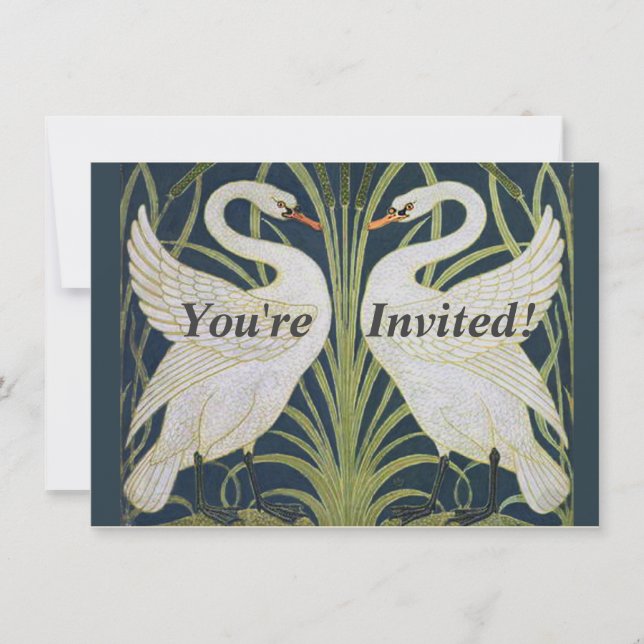 Swan Art Nouveau Two Swans Einladung (Vorderseite)