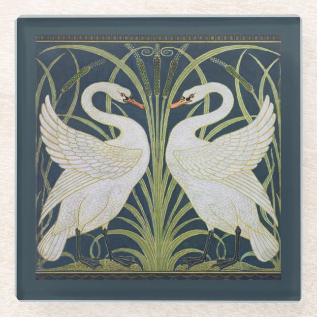 Swan Art Nouveau Two Swans Glasuntersetzer (Vorderseite)