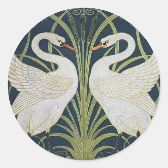 Swan Art Nouveau Two Swans Runder Aufkleber (Vorderseite)