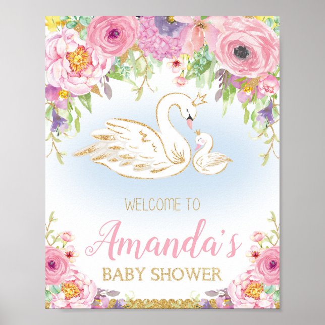 Swan Baby Dusche Begrüßungszeichen Poster (Vorne)