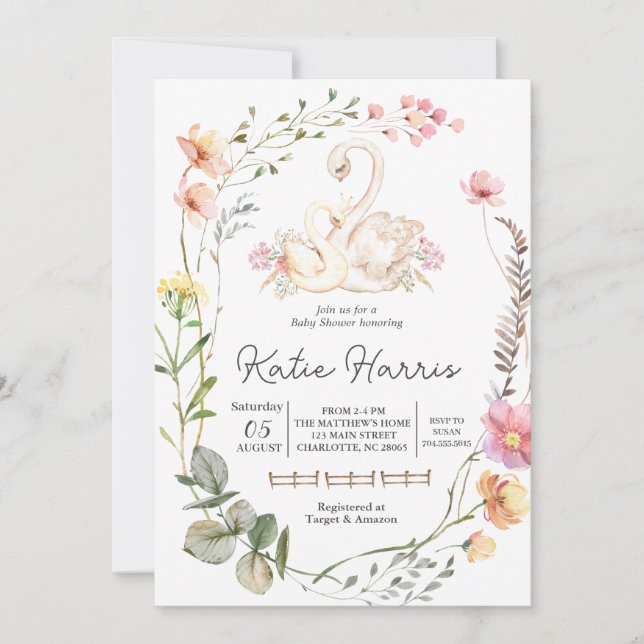 Swan Baby Dusche Einladung, Swan einladen Einladung (Vorderseite)