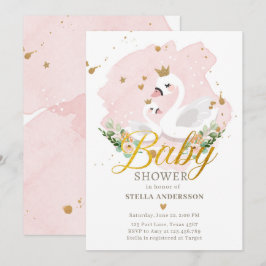 Swan Baby Dusche Invite Girl Princess Pink Gold Einladung
