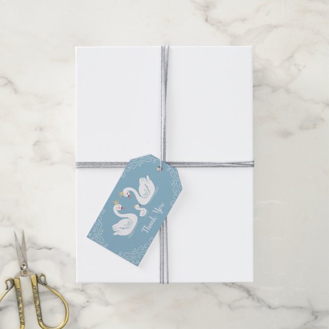Swan Baby Shower Bird mit Crown Co-Ed Blue Geschenkanhänger (Mit Garn)