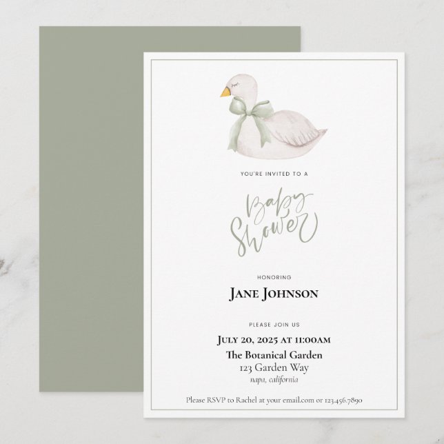 Swan baby Shower Einladung (Vorne/Hinten)