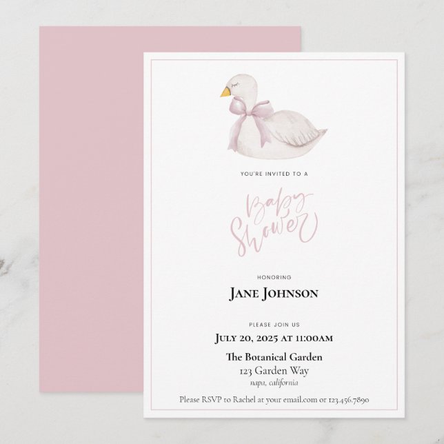 Swan Baby Shower Einladung (Vorne/Hinten)