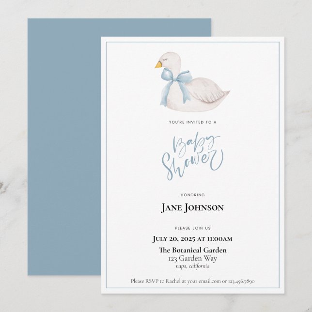 Swan Baby Shower Einladung (Vorne/Hinten)