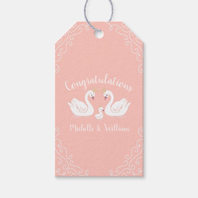Swan Baby Shower Geschenkanhänger (Vorderseite)