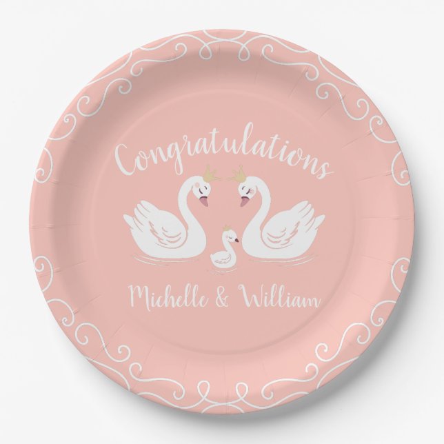 Swan Baby Shower Pappteller (Vorderseite)