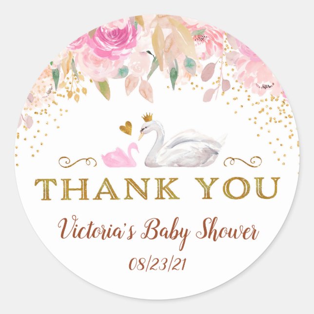 Swan Baby Shower Round Stickers for Favorits (Vorderseite)