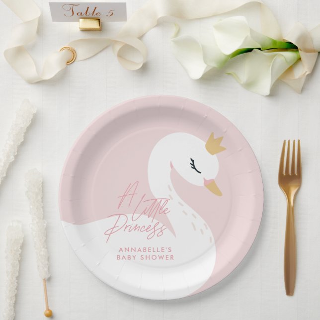 Swan Babydusche gürtelrosa Aqua niedlich elegant Pappteller (Hochzeit)
