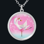 Swan Ballet Tänzerin whimsy personalisierter Name Versilberte Kette<br><div class="desc">Swan Ballet Tänzer personalisiert fügen Sie Ihren eigenen Namen hinzu. Whimsical Schwan auf einem See Ballerina Tänzer personalisiert Namen Mädchen rosa Himmelskette. Ideal für kleine Ballerina's. Original Aquarellkunst und Design von Sarah Trett für www.mylittleeden.com</div>