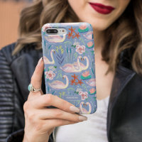 Swan Birds Floral Botanical Blue Pattername