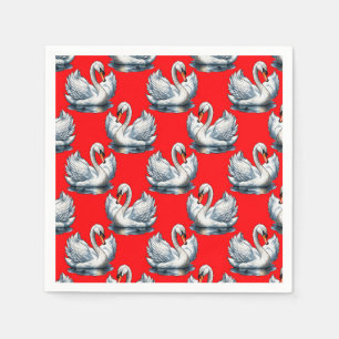 Swan Birds Muster Design auf Rot Serviette