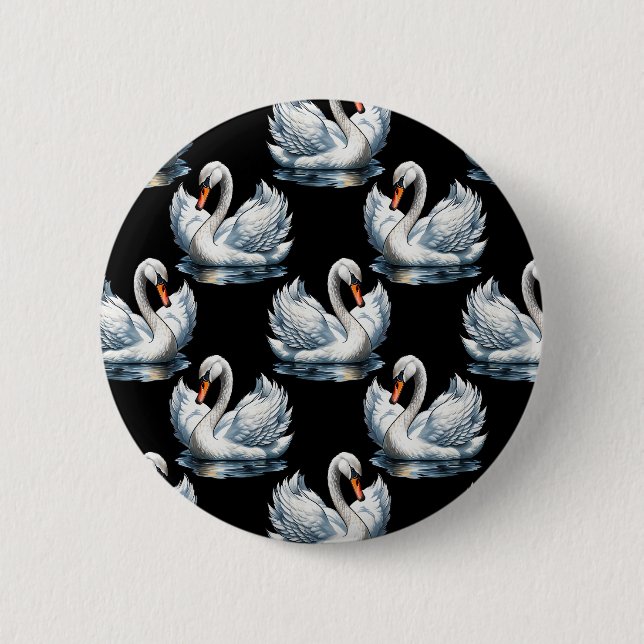 Swan Birds Muster Design Button (Vorderseite)