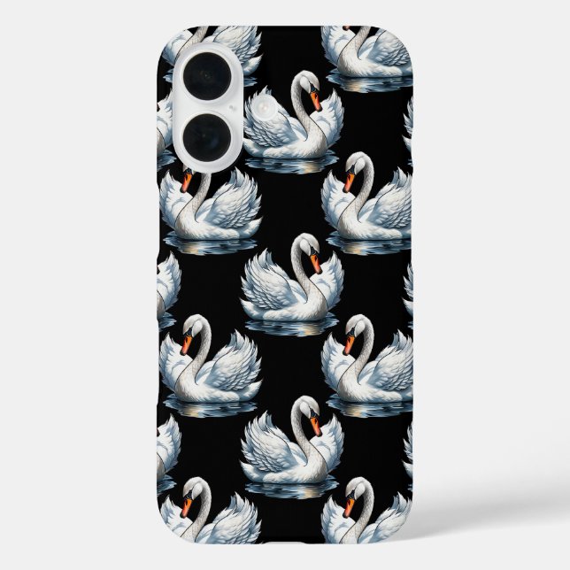 Swan Birds Muster Design iPhone 16 Hülle (Rückseite)