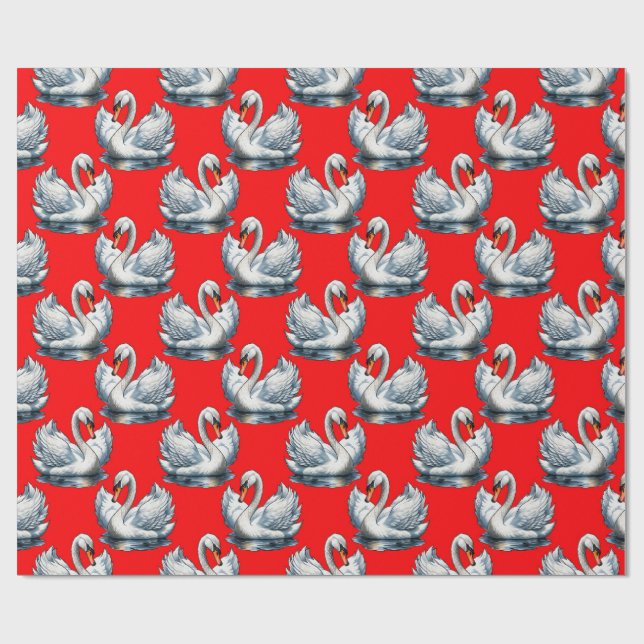Swan Birds Pattern Design on Red Geschenkpapier (Flach)