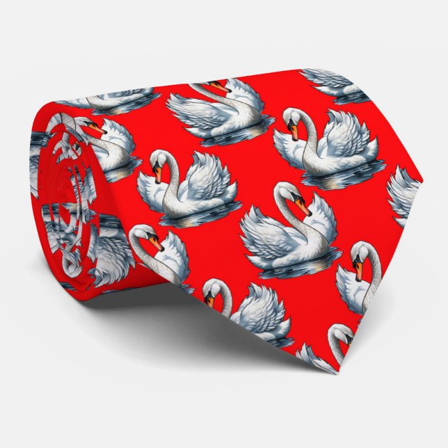 Swan Birds Pattern Design on Red Krawatte (Von Creator hochgeladen)