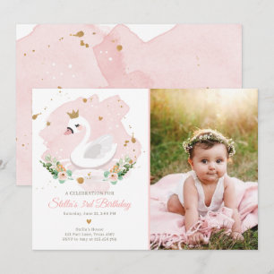 Swan Birthday Einladung Girl Princess Pink Gold