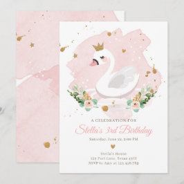 Swan Birthday Einladung Girl Princess Pink Gold