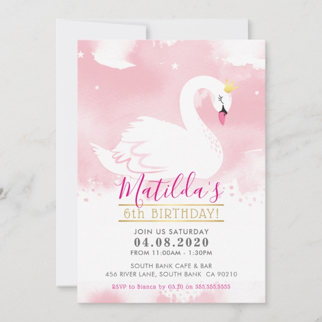 SWAN BIRTHDAY PARTY INVITE hübsches Tiara-Gold Ros Einladung (Vorderseite)