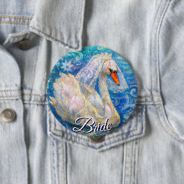 Swan Briw/Veil auf Water Blue White Personalisiert Button