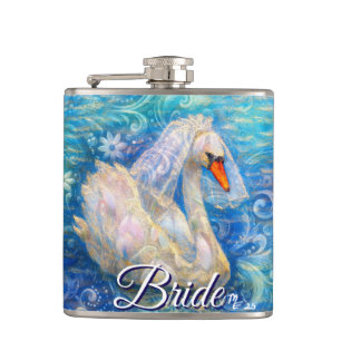 Swan Briw/Veil auf Water Blue White Personalisiert Flachmann