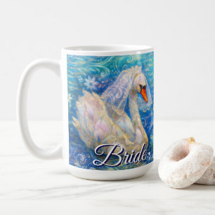 Swan Briw/Veil auf Water Blue White Personalisiert Kaffeetasse