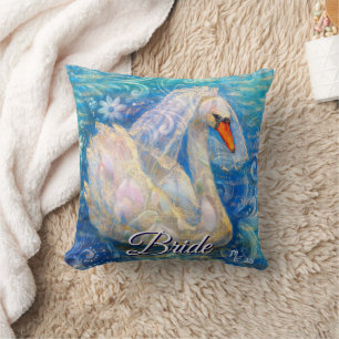 Swan Briw/Veil auf Water Blue White Personalisiert Kissen