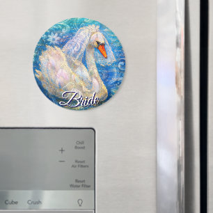 Swan Briw/Veil auf Water Blue White Personalisiert Magnet