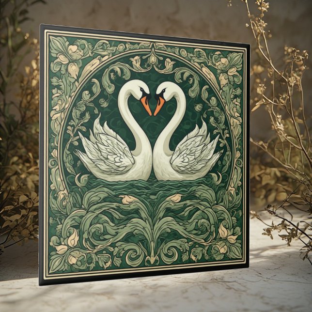 Swan Couple Art Nouveau Decorative Wall Accent Fliese (Von Creator hochgeladen)