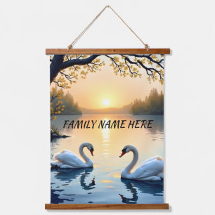 Swan Couple Tapestry Wandteppich Mit Holzrahmen