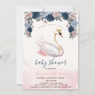 Swan Crown Blume Rosa Streifen Babydusche Einladung