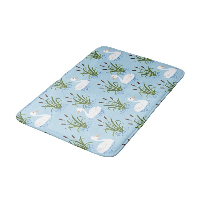 Swan Duck Pond Pattern Badematte (Schrägansicht)