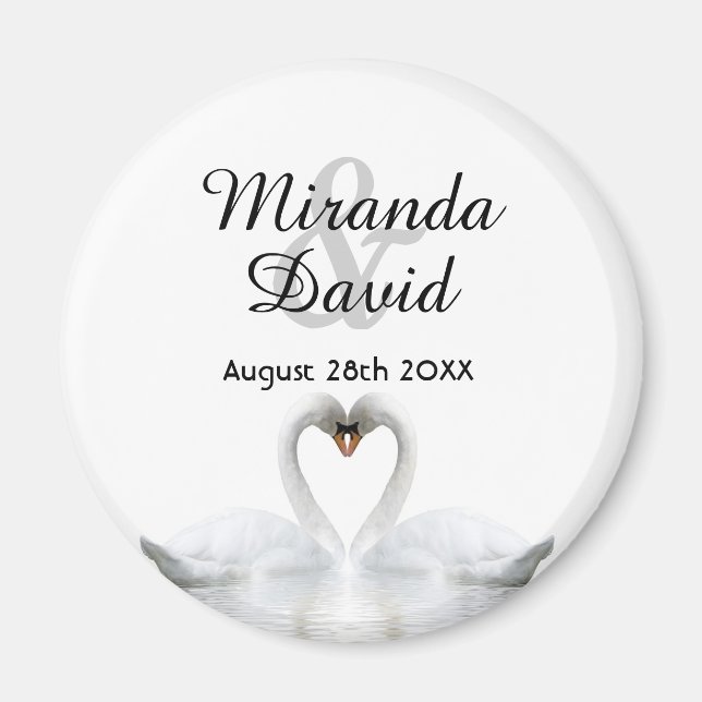 Swan-Ehepaare nennen Monogramm-Hochzeit Magnet (Vorne)