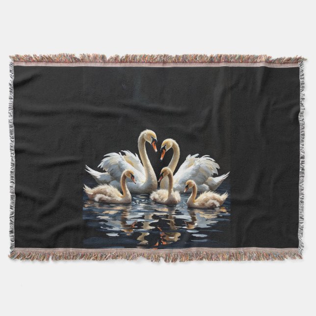 Swan Family on Black Lake Artwork Decke (Vorderseite)
