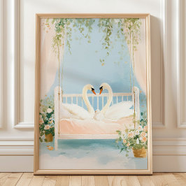 Swan Family Wall Art Print, Romantisches Kinderzim Poster