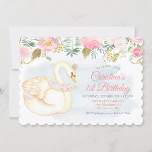 Swan Floral 1er anniversaire Invitation