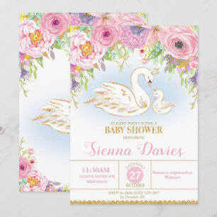 Swan Floral Baby Dusche Einladung Mädchen